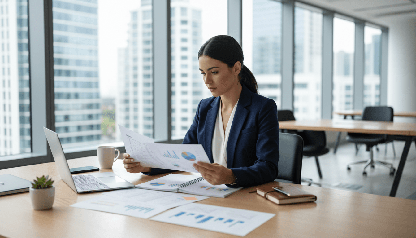 Business consultant reviewing documents and strategy with client