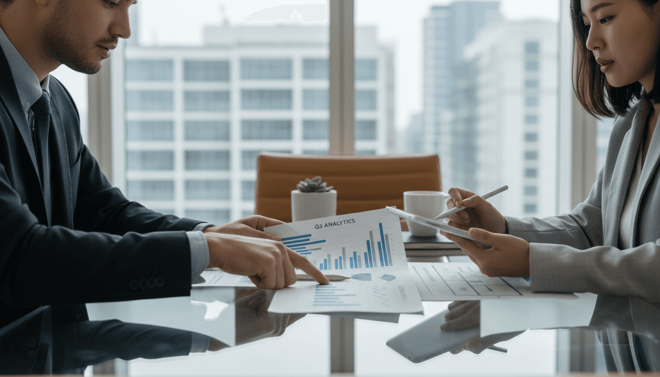 Two professionals having a business consultation at a modern office desk with natural light