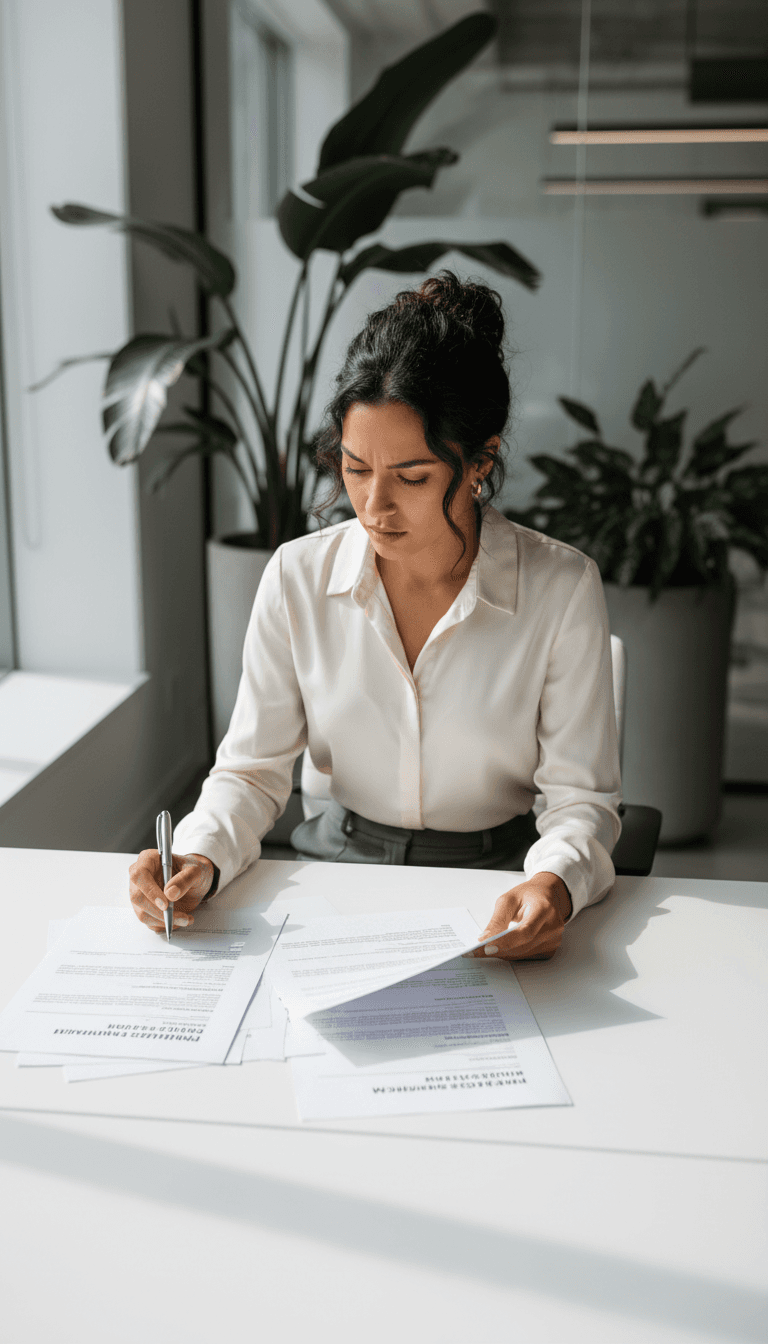 Professional reviewing business documents